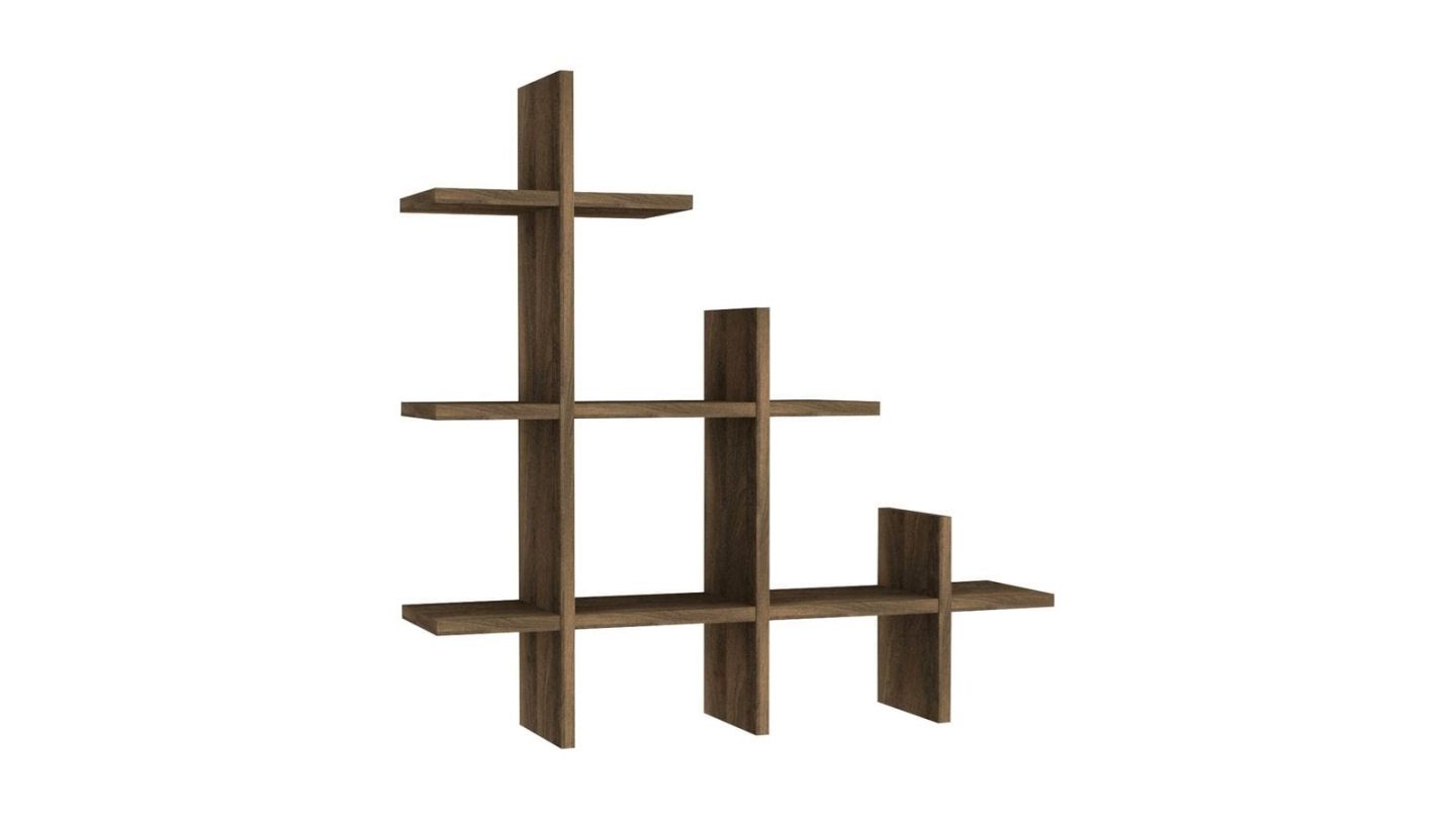 Etagère murale asymétrique 3 niveaux effet Noyer - Faro Etagère murale asymétrique 3 niveaux effet Noyer - Faro