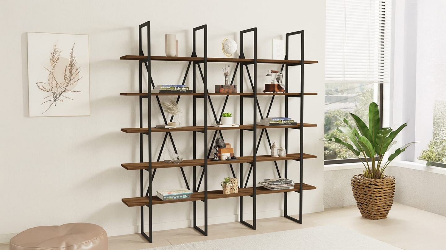 Etagère effet Noyer 5 niveaux 160 cm - Rimini Etagère effet Noyer 5 niveaux 160 cm - Rimini