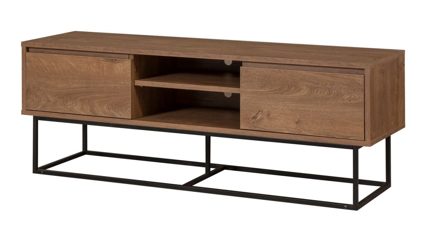 Meuble TV 2 tiroirs 2 niches effet noyer 140 cm - Nerio Meuble TV 2 tiroirs 2 niches effet noyer 140 cm - Nerio