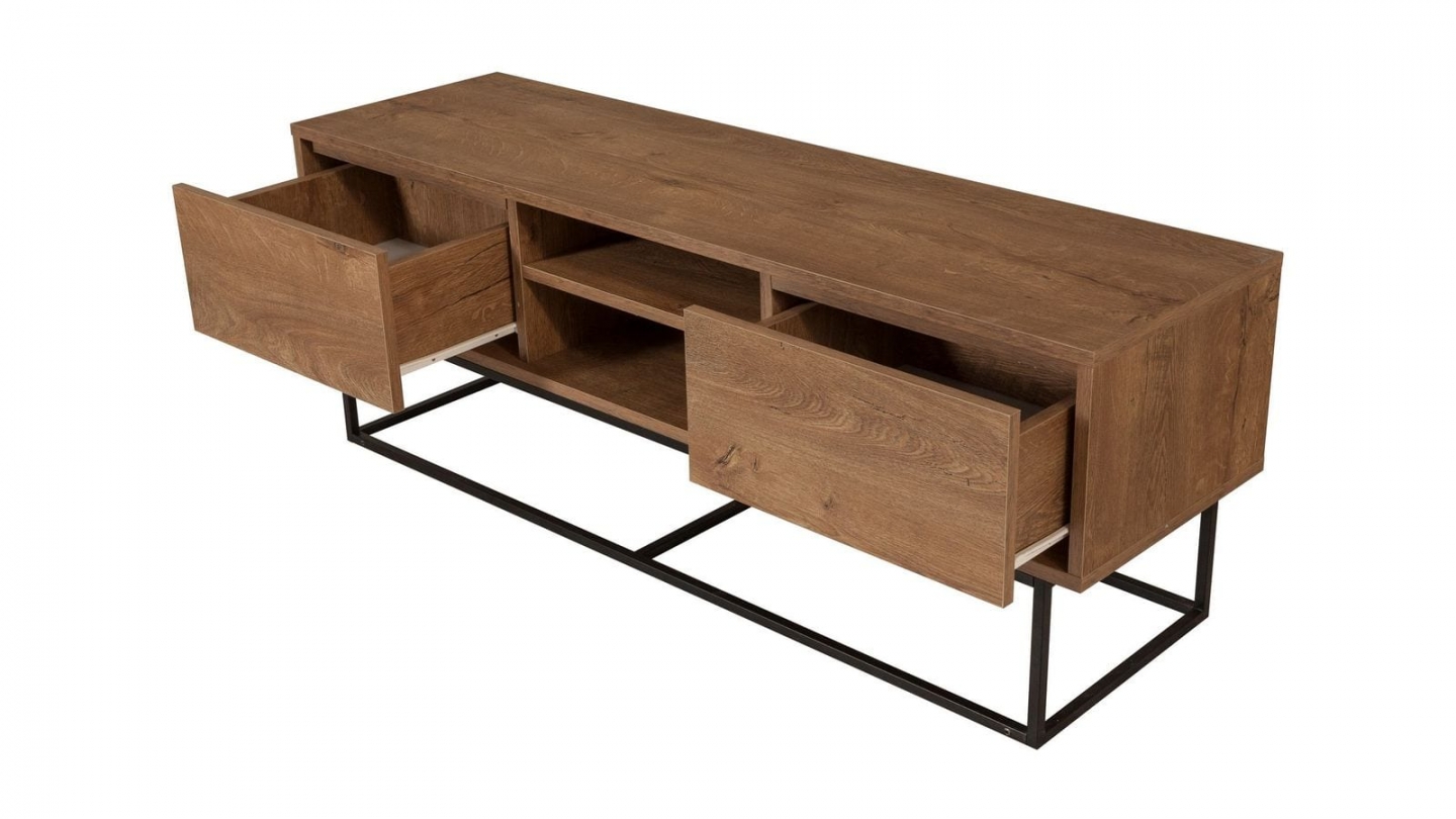 Meuble TV 2 tiroirs 2 niches effet noyer 140 cm - Nerio Meuble TV 2 tiroirs 2 niches effet noyer 140 cm - Nerio