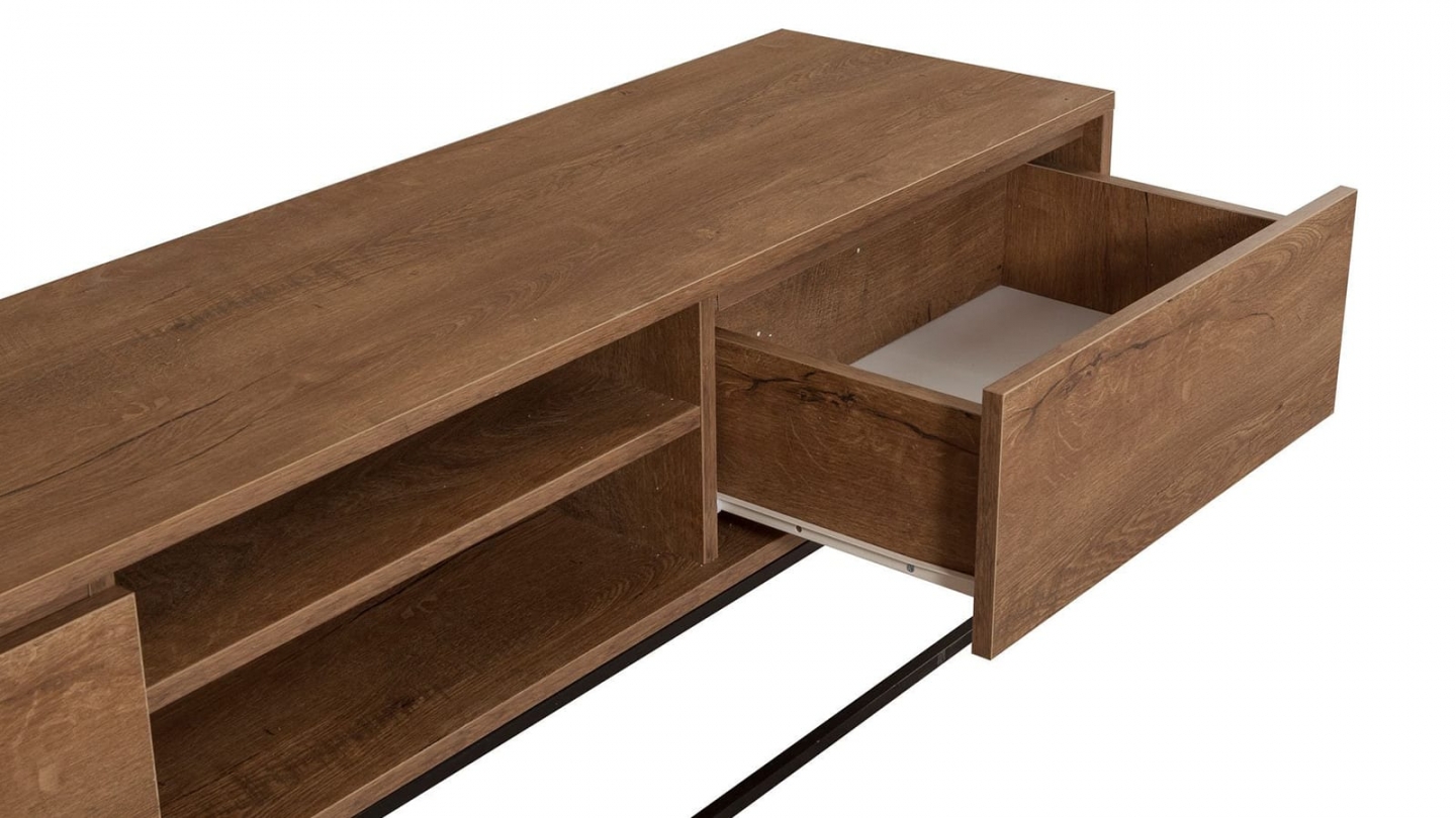 Meuble TV 2 tiroirs 2 niches effet noyer 180 cm - Nerio Meuble TV 2 tiroirs 2 niches effet noyer 180 cm - Nerio