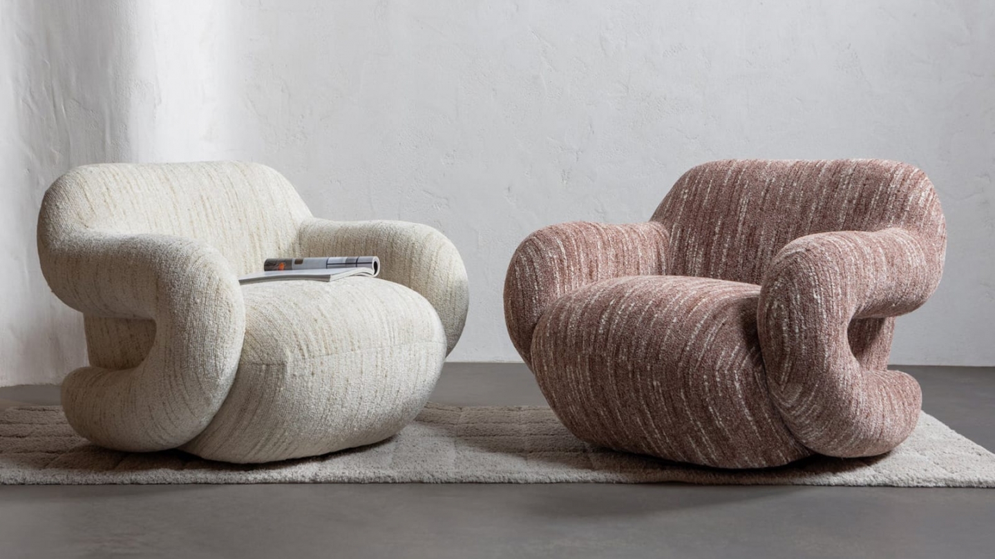 Fauteuil pivotant en tissu chenille naturel mélangé - Folke Fauteuil pivotant en tissu chenille naturel mélangé - Folke