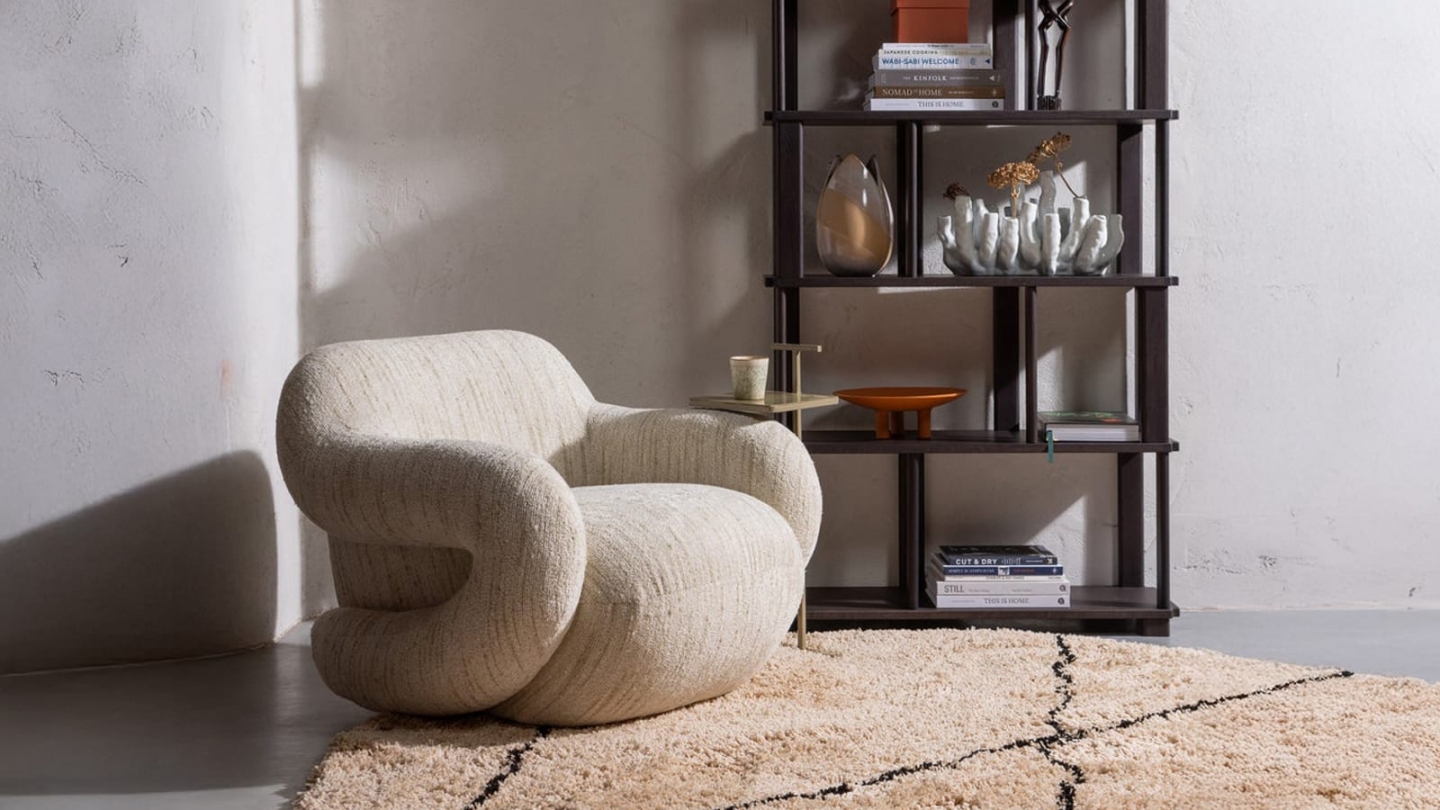 Fauteuil pivotant en tissu chenille naturel mélangé - Folke Fauteuil pivotant en tissu chenille naturel mélangé - Folke