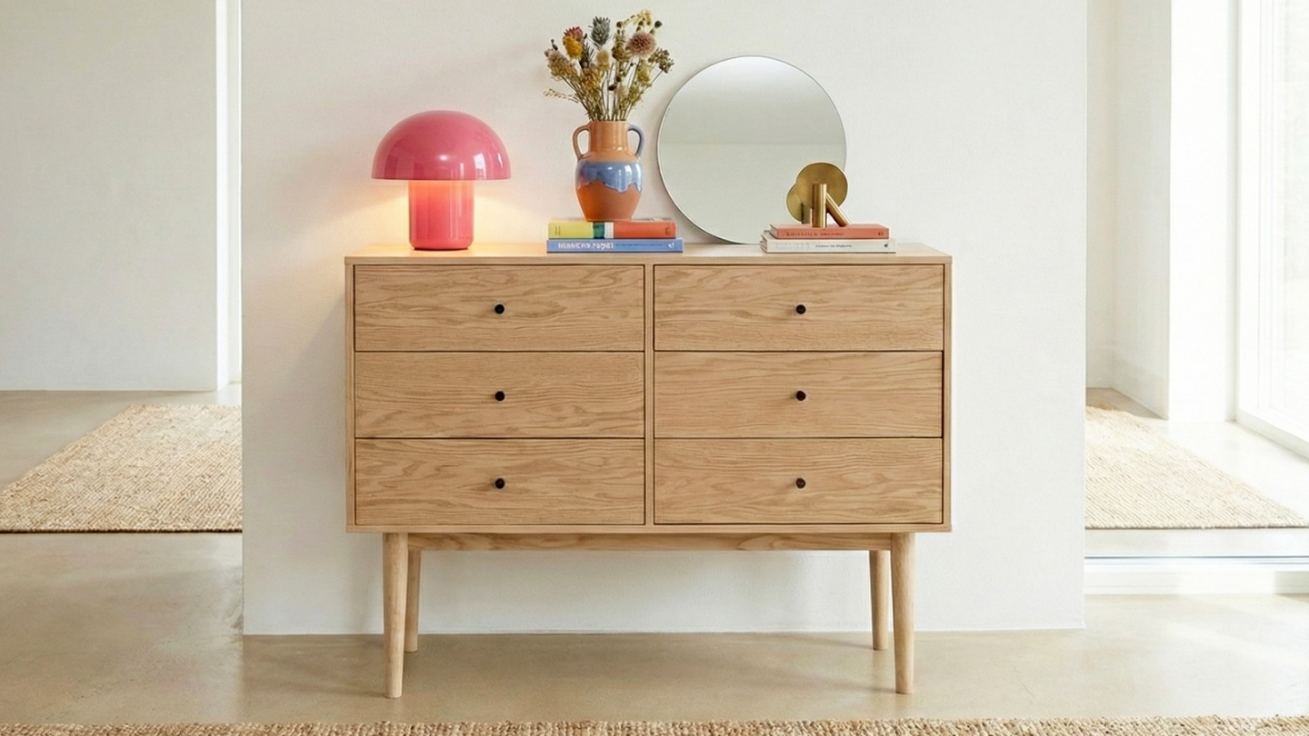 Commode 6 tiroirs placage chêne 120 cm - Lisa Commode 6 tiroirs placage chêne 120 cm - Lisa