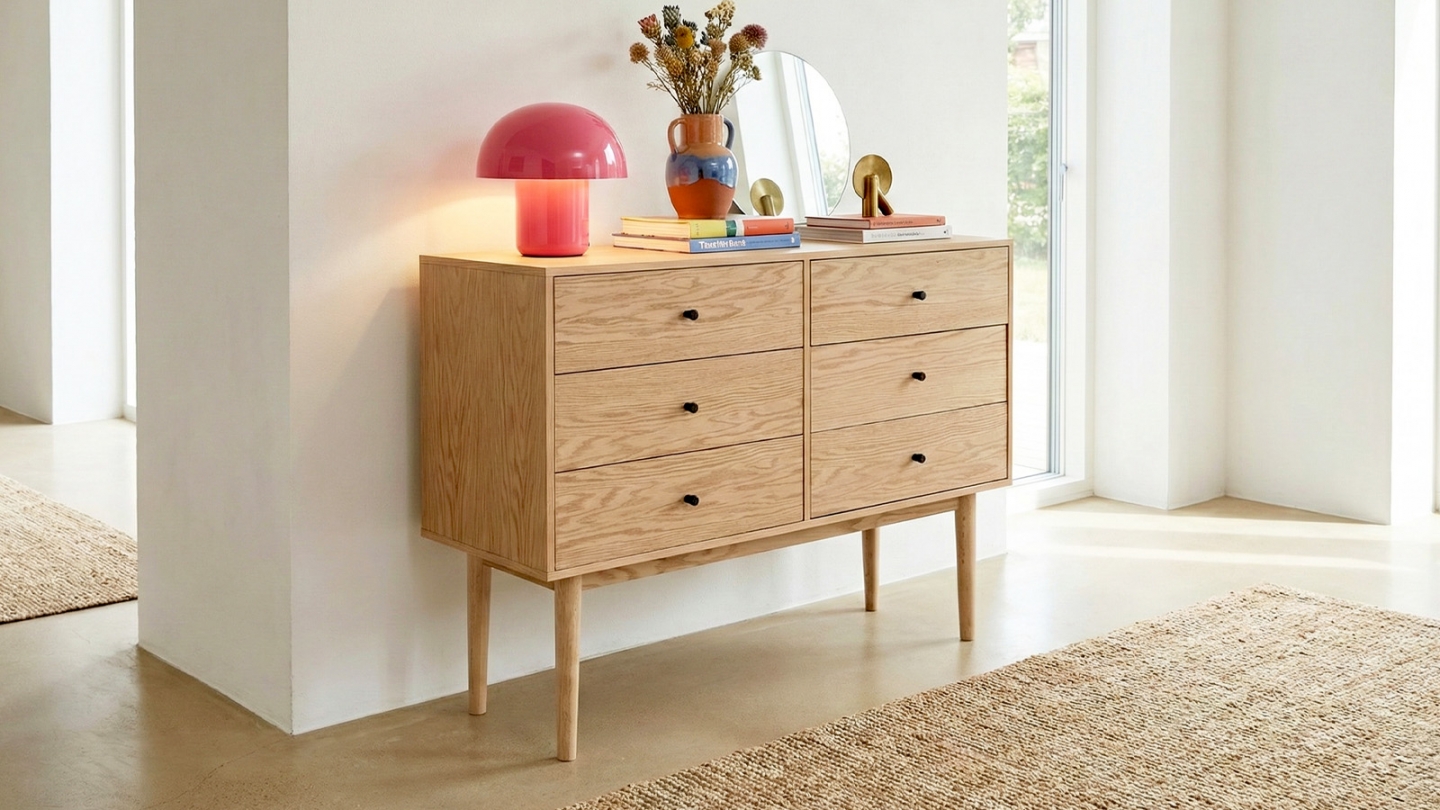 Commode 6 tiroirs placage chêne 120 cm - Lisa Commode 6 tiroirs placage chêne 120 cm - Lisa