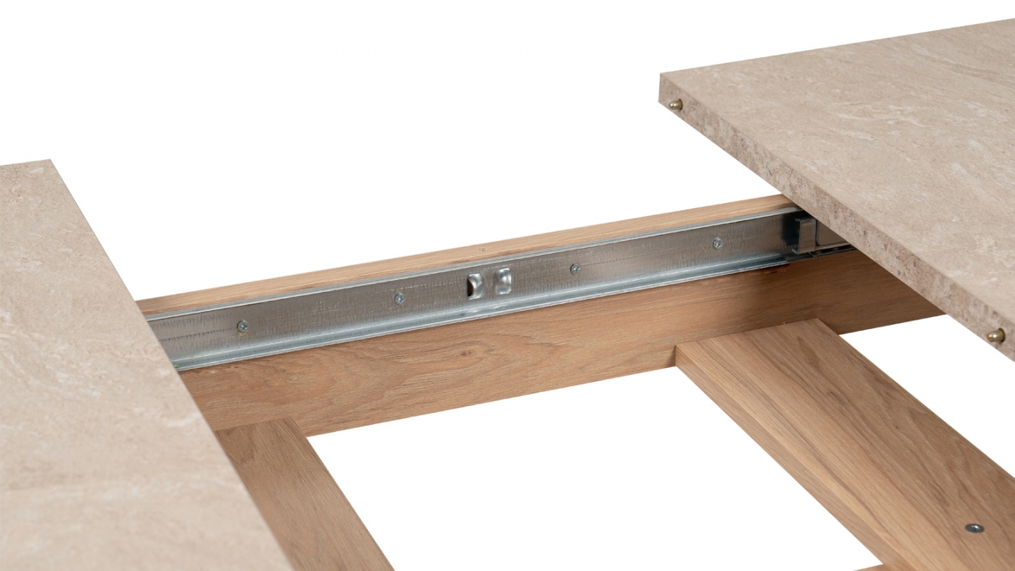 Table à manger extensible rectangulaire effet Chêne et Travertin 160/200 cm - Luis Table à manger extensible rectangulaire effet Chêne et Travertin 160/200 cm - Luis