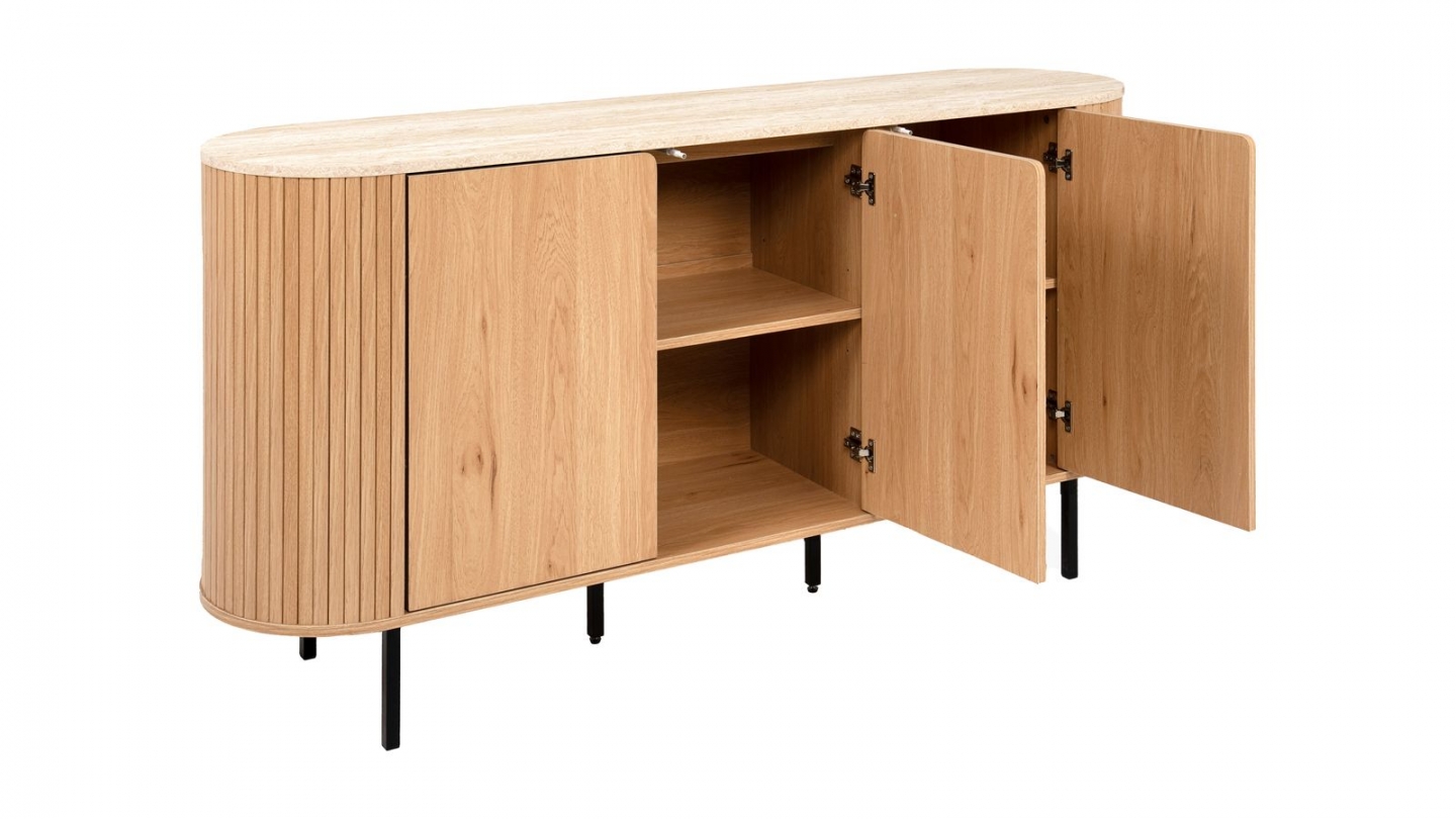 Buffet 2 portes effet Chêne et Travertin 160 cm - Juna Buffet 2 portes effet Chêne et Travertin 160 cm - Juna