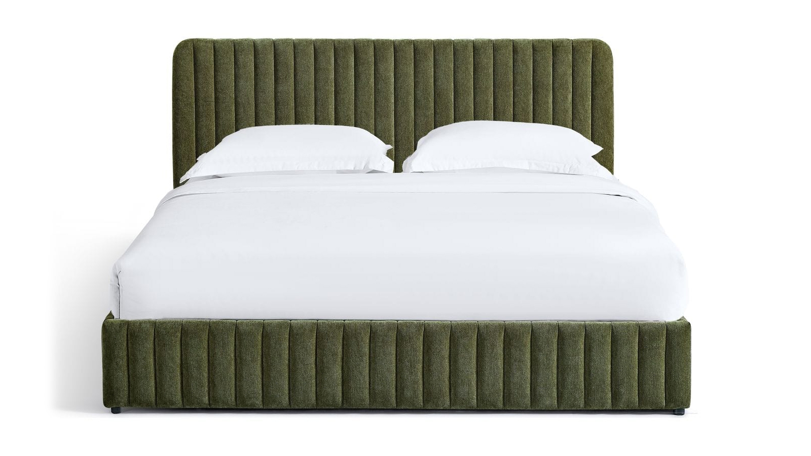 Lit coffre adulte 180x200 cm avec tête de lit capitonnée en tissu chenille vert kaki - Alto