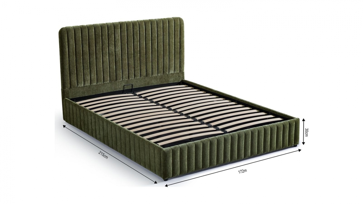 Lit coffre adulte 140x190 cm avec tête de lit capitonnée en tissu chenille vert kaki - Alto Lit coffre adulte 140x190 cm avec tête de lit capitonnée en tissu chenille vert kaki - Alto