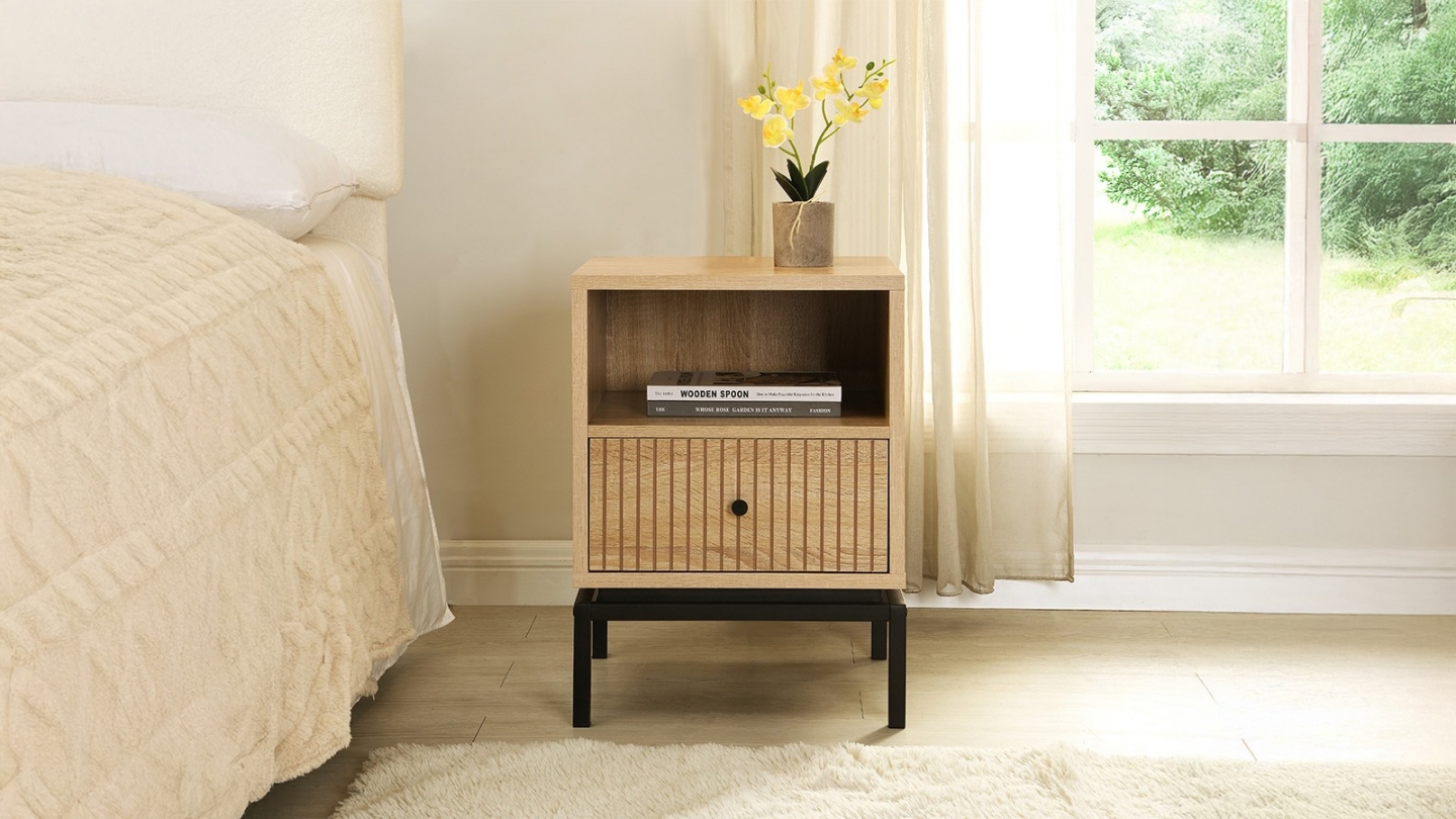 Lot de 2 tables de chevet 1 tiroir effet bois 40 cm - Talia Lot de 2 tables de chevet 1 tiroir effet bois 40 cm - Talia