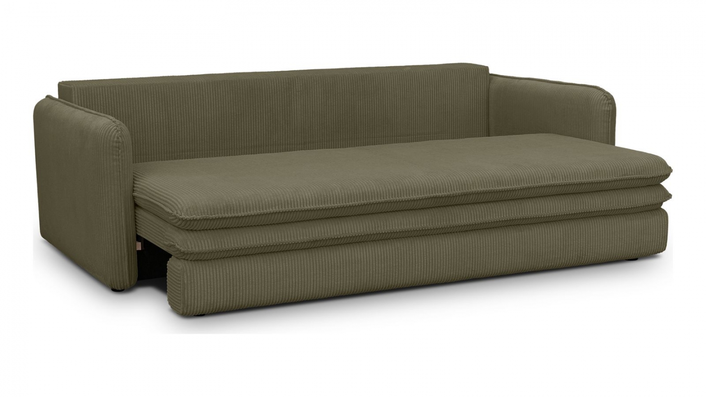 Canapé convertible 3 places en velours côtelé vert kaki - Baya Canapé convertible 3 places en velours côtelé vert kaki - Baya