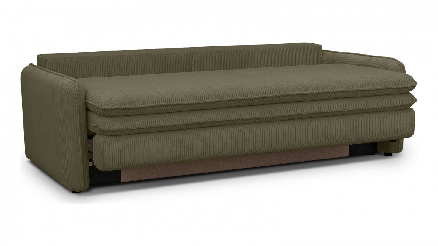 Canapé convertible 3 places en velours côtelé vert kaki - Baya Canapé convertible 3 places en velours côtelé vert kaki - Baya