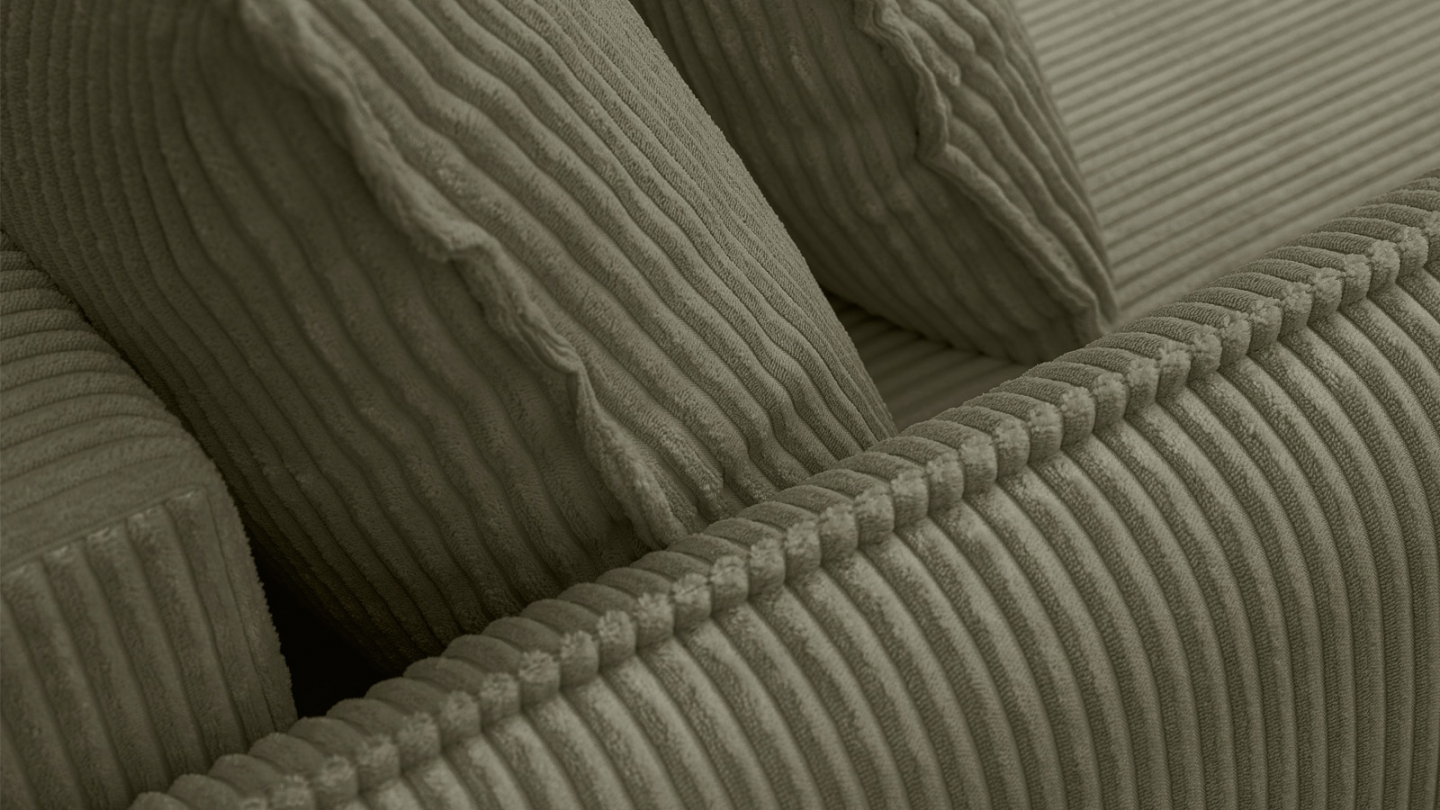 Canapé convertible 3 places en velours côtelé vert kaki - Baya Canapé convertible 3 places en velours côtelé vert kaki - Baya