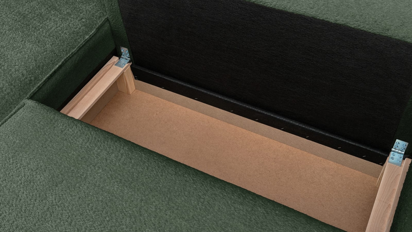 Canapé d'angle ouvert à droite convertible 3 places en tissu bouclé vert foncé - Emma Canapé d'angle ouvert à droite convertible 3 places en tissu bouclé vert foncé - Emma