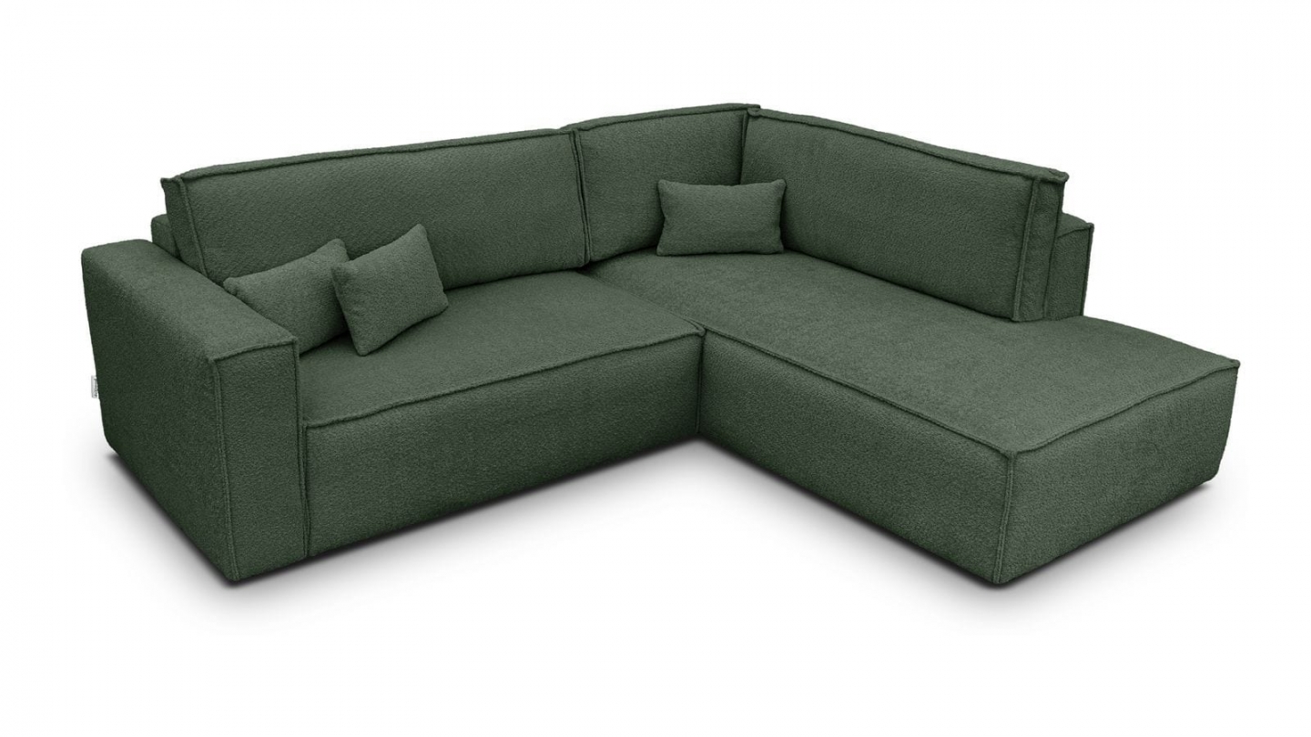 Canapé d'angle ouvert à droite convertible 3 places en tissu bouclé vert foncé - Emma Canapé d'angle ouvert à droite convertible 3 places en tissu bouclé vert foncé - Emma
