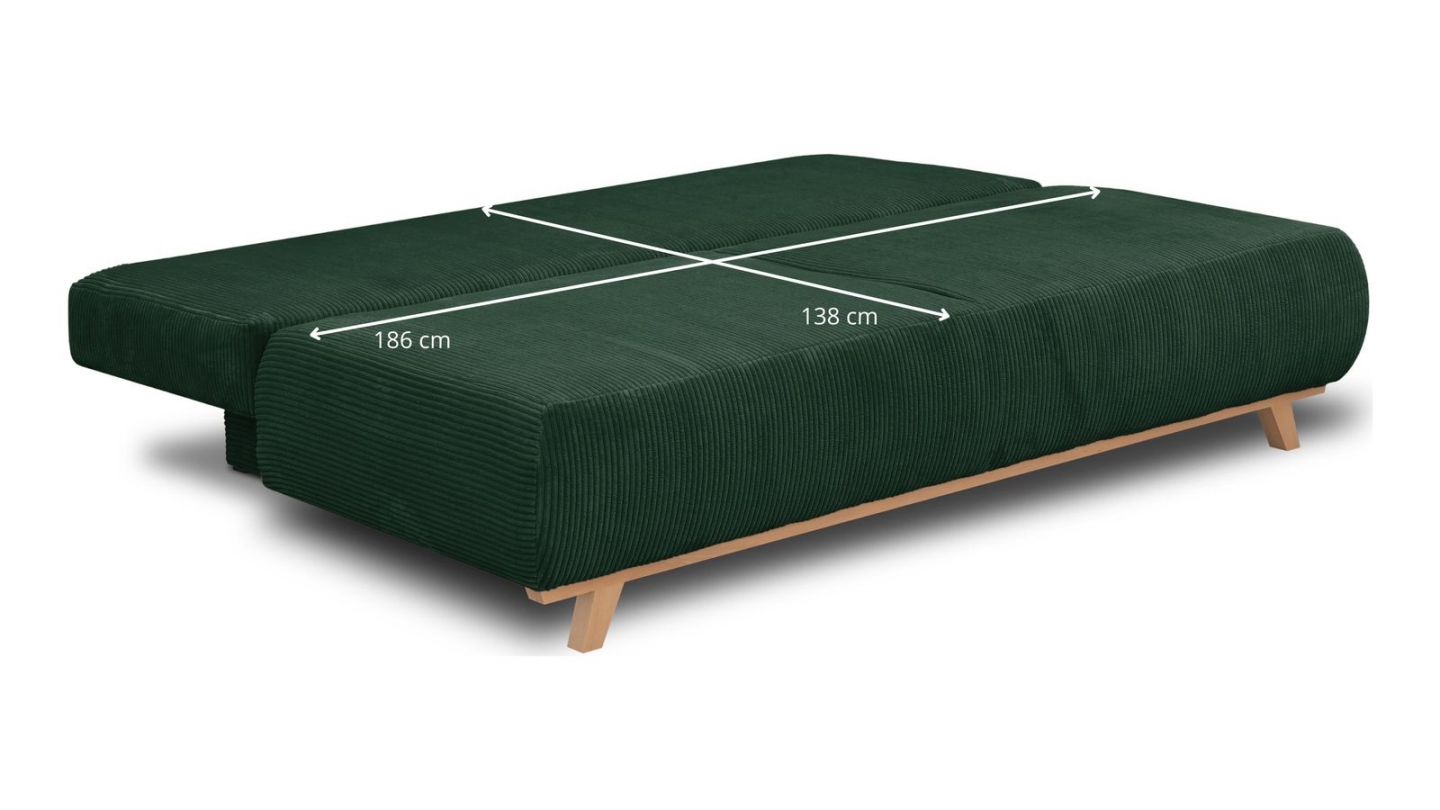 EN ARRET - Canapé convertible 3 places avec coffre de rangement en velours côtelé vert - Laria EN ARRET - Canapé convertible 3 places avec coffre de rangement en velours côtelé vert - Laria