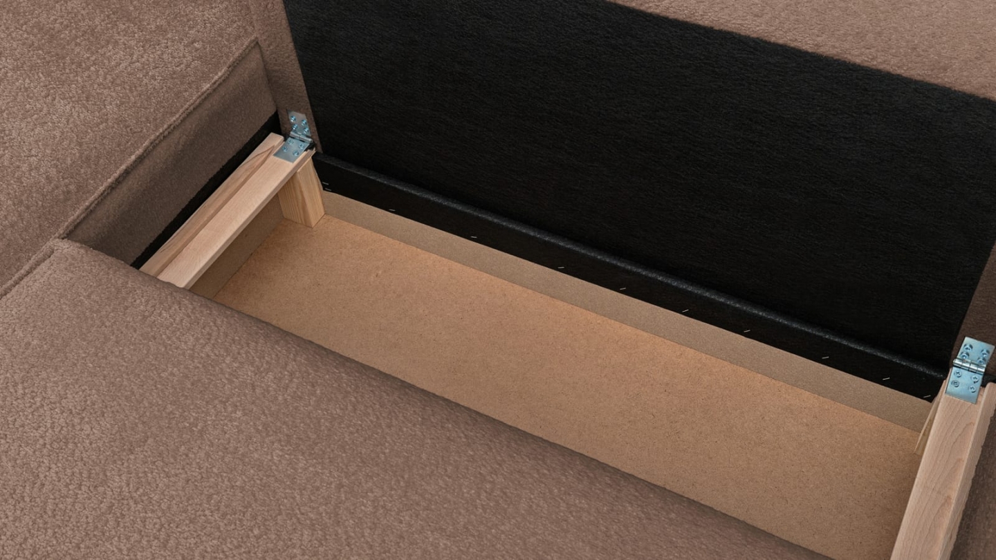 Canapé d'angle ouvert à droite convertible 3 places en tissu bouclé rose poudré - Emma Canapé d'angle ouvert à droite convertible 3 places en tissu bouclé rose poudré - Emma