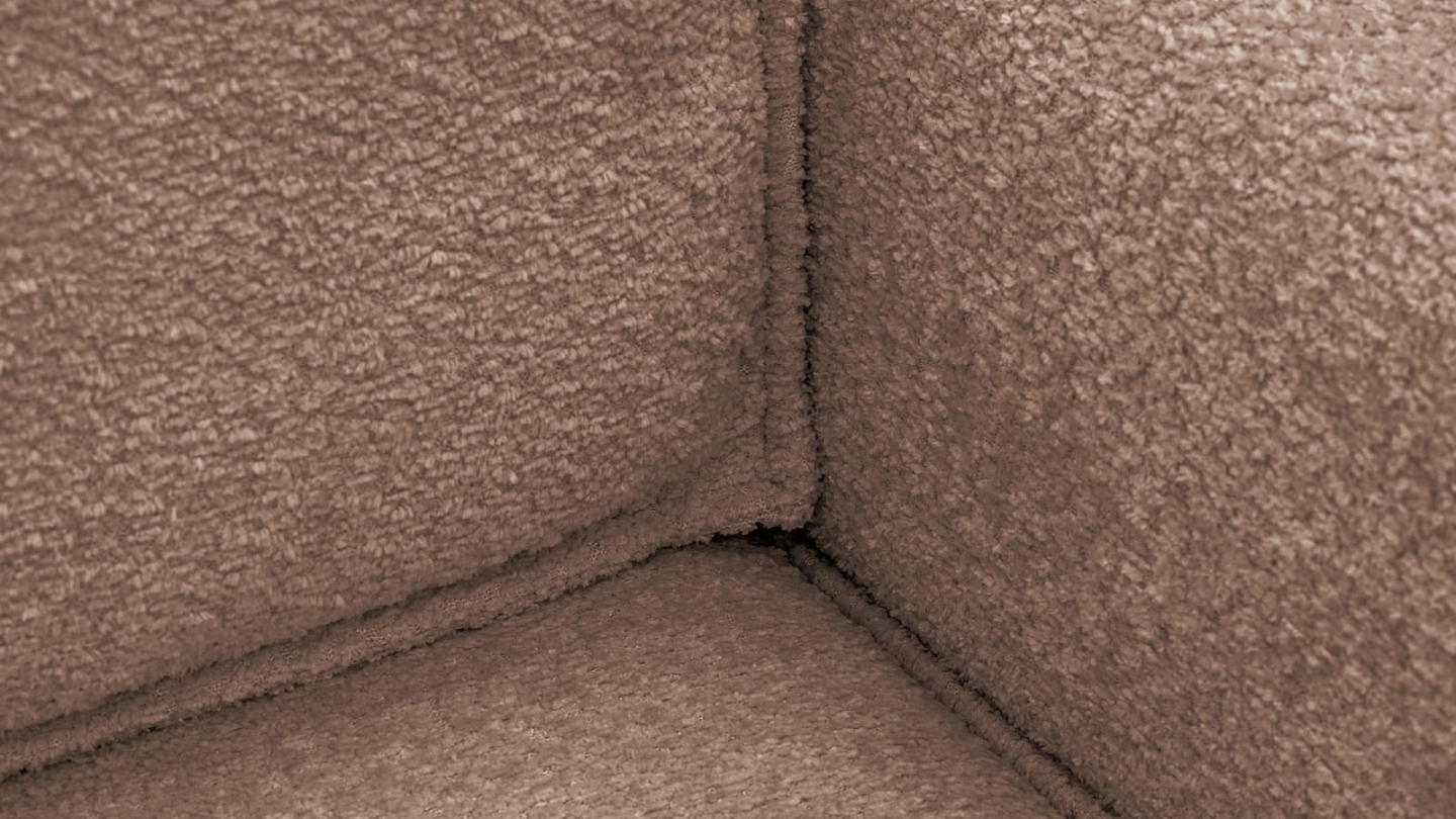 Canapé d'angle ouvert à droite convertible 3 places en tissu bouclé rose poudré - Emma Canapé d'angle ouvert à droite convertible 3 places en tissu bouclé rose poudré - Emma