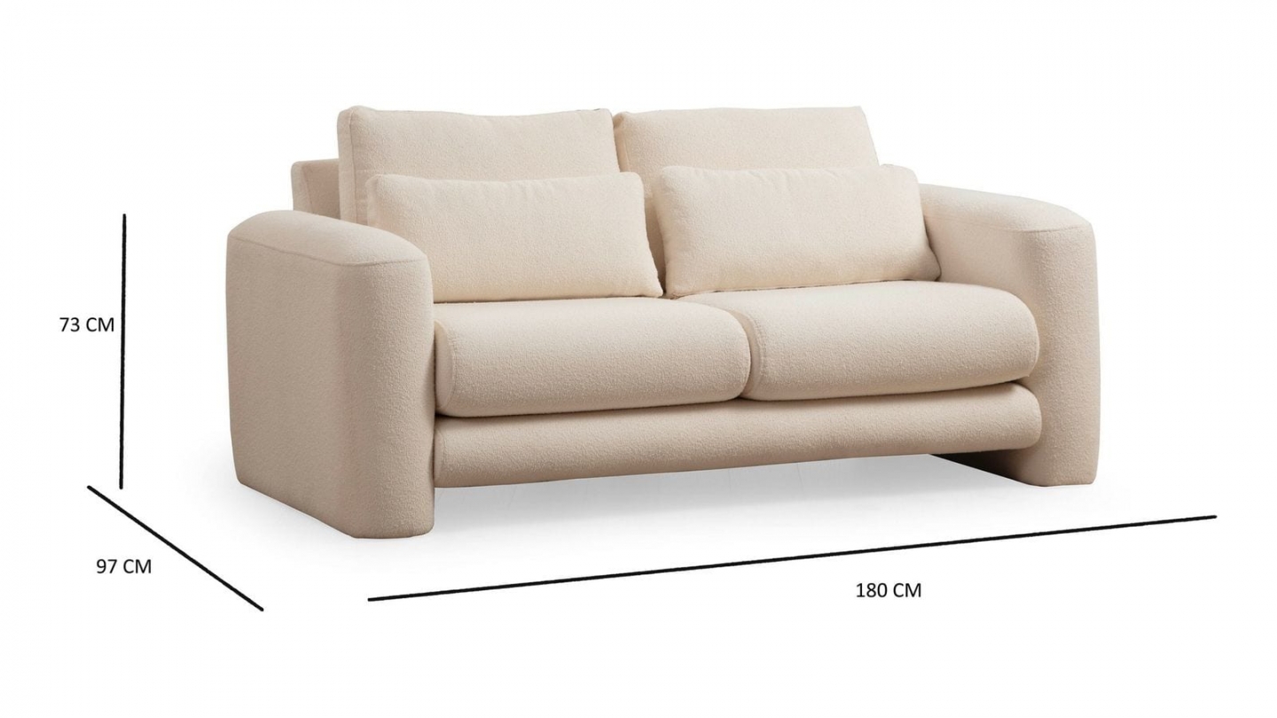 Canapé droit 2 places en tissu teddy beige - Amaya Canapé droit 2 places en tissu teddy beige - Amaya