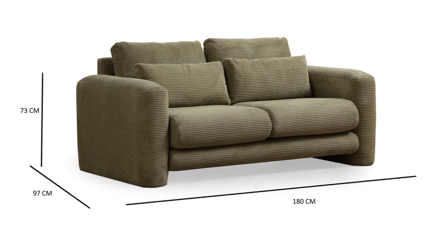 Canapé droit 2 places en velours côtelé vert kaki - Amaya Canapé droit 2 places en velours côtelé vert kaki - Amaya