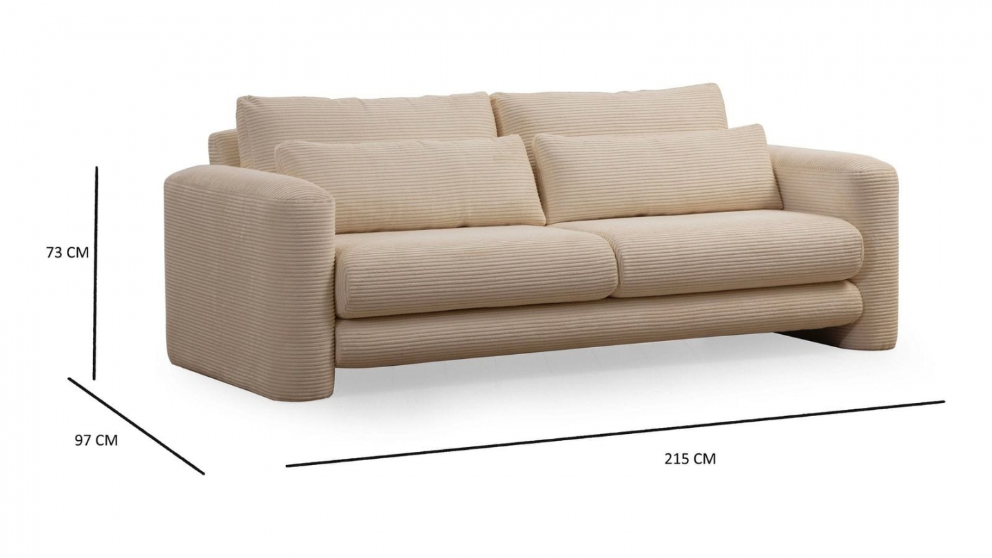 Canapé droit 3 places en velours côtelé beige - Amaya Canapé droit 3 places en velours côtelé beige - Amaya
