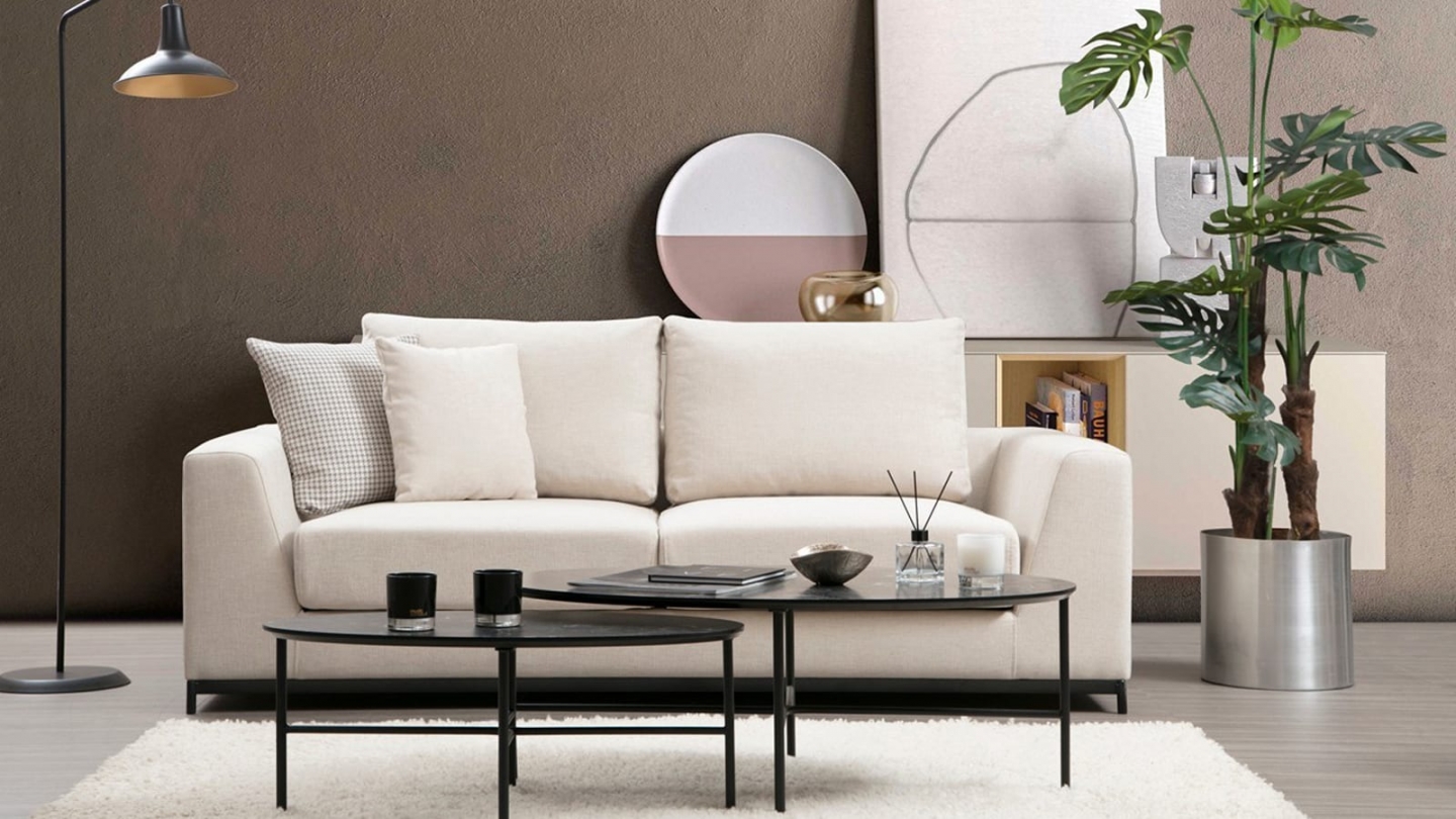 Canapé droit 2 places en tissu beige - Nello Canapé droit 2 places en tissu beige - Nello