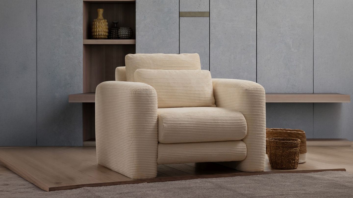 Fauteuil en velours côtelé beige - Amaya Fauteuil en velours côtelé beige - Amaya