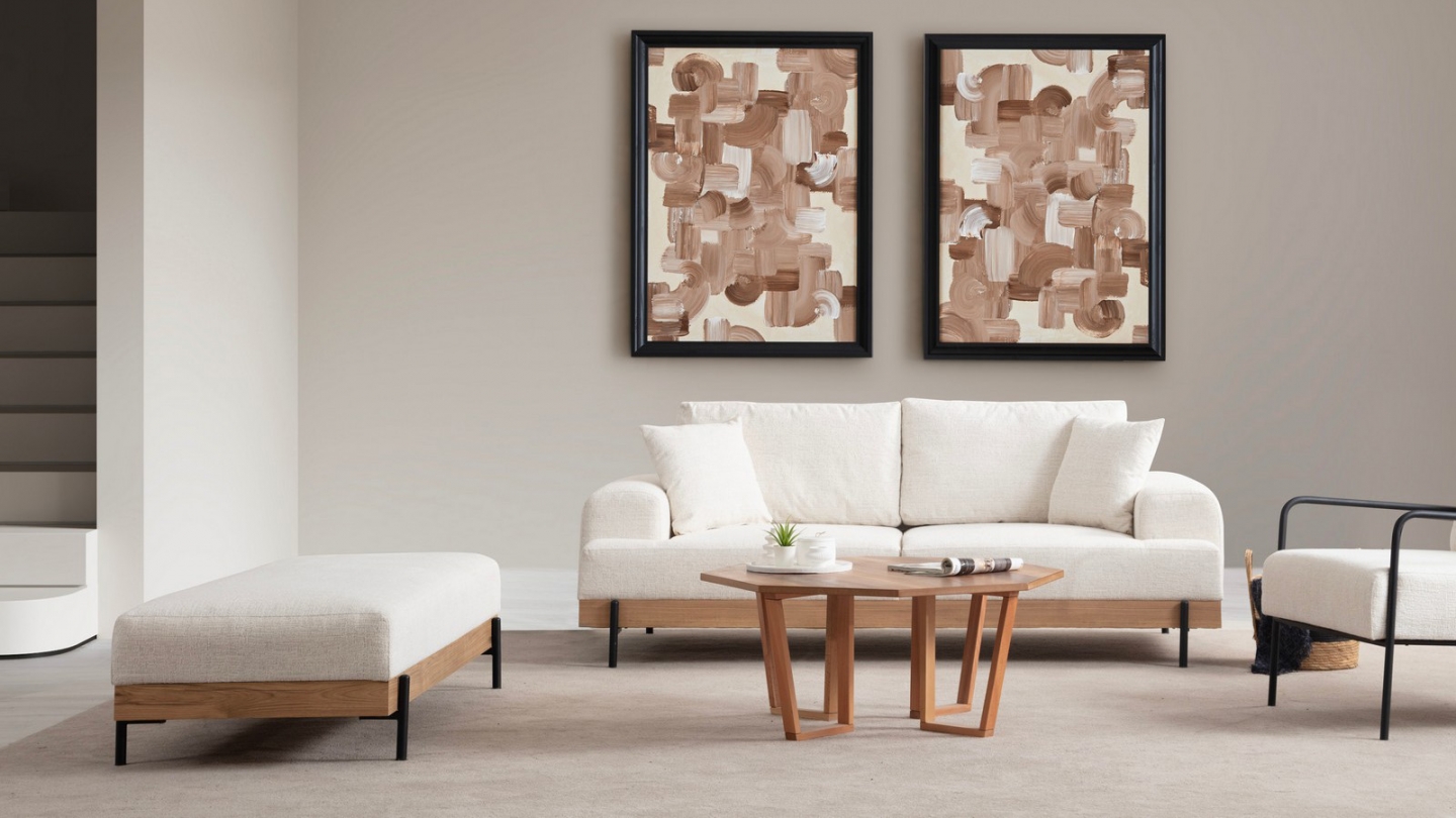 Pouf 2 places en tissu beige - Giada Pouf 2 places en tissu beige - Giada