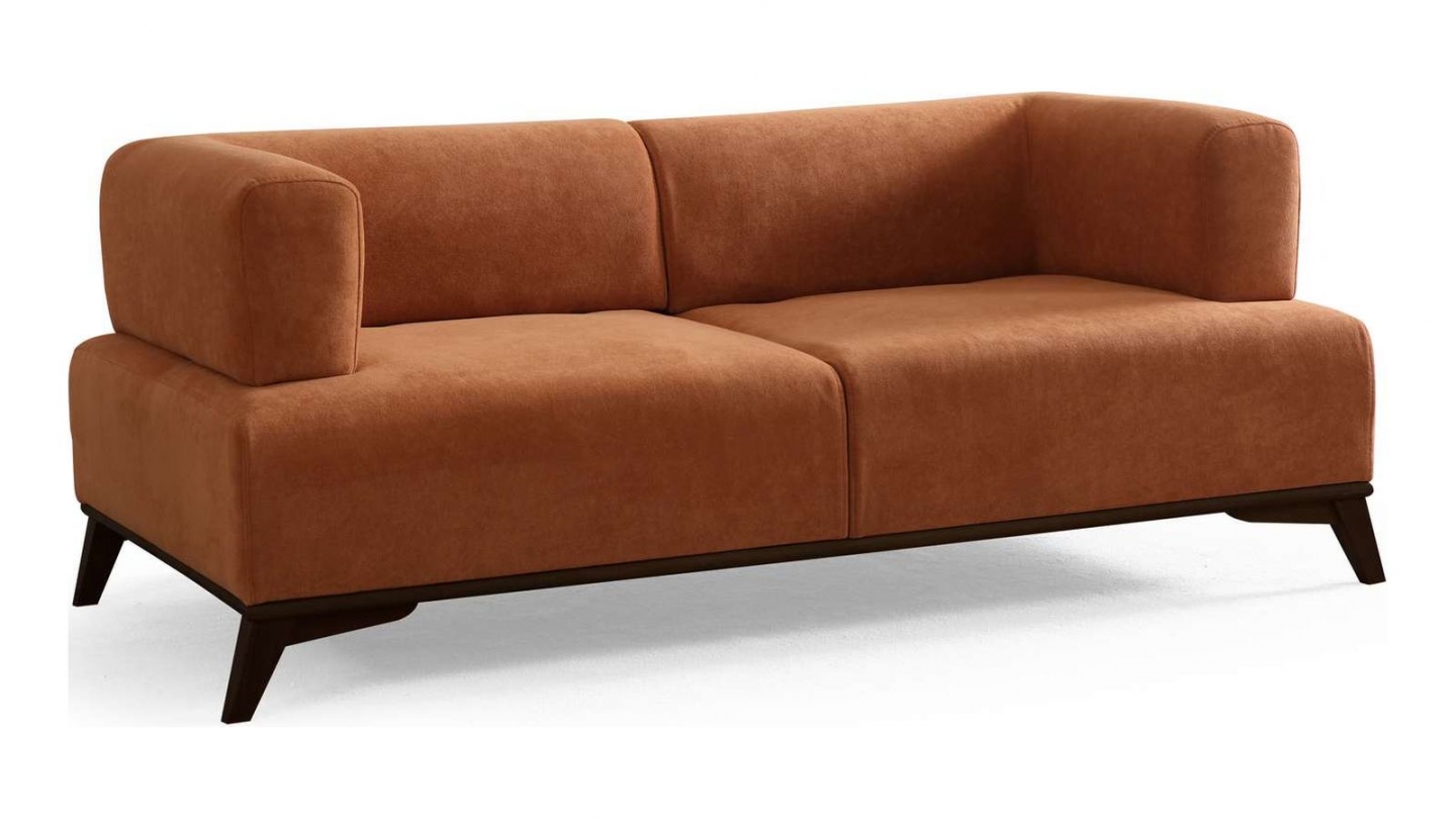 Canapé droit 2 places en tissu rouille, piètement noir - Tano Canapé droit 2 places en tissu rouille, piètement noir - Tano
