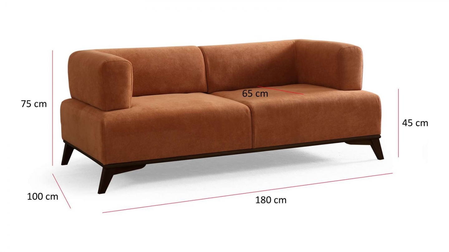 Canapé droit 2 places en tissu rouille, piètement noir - Tano Canapé droit 2 places en tissu rouille, piètement noir - Tano