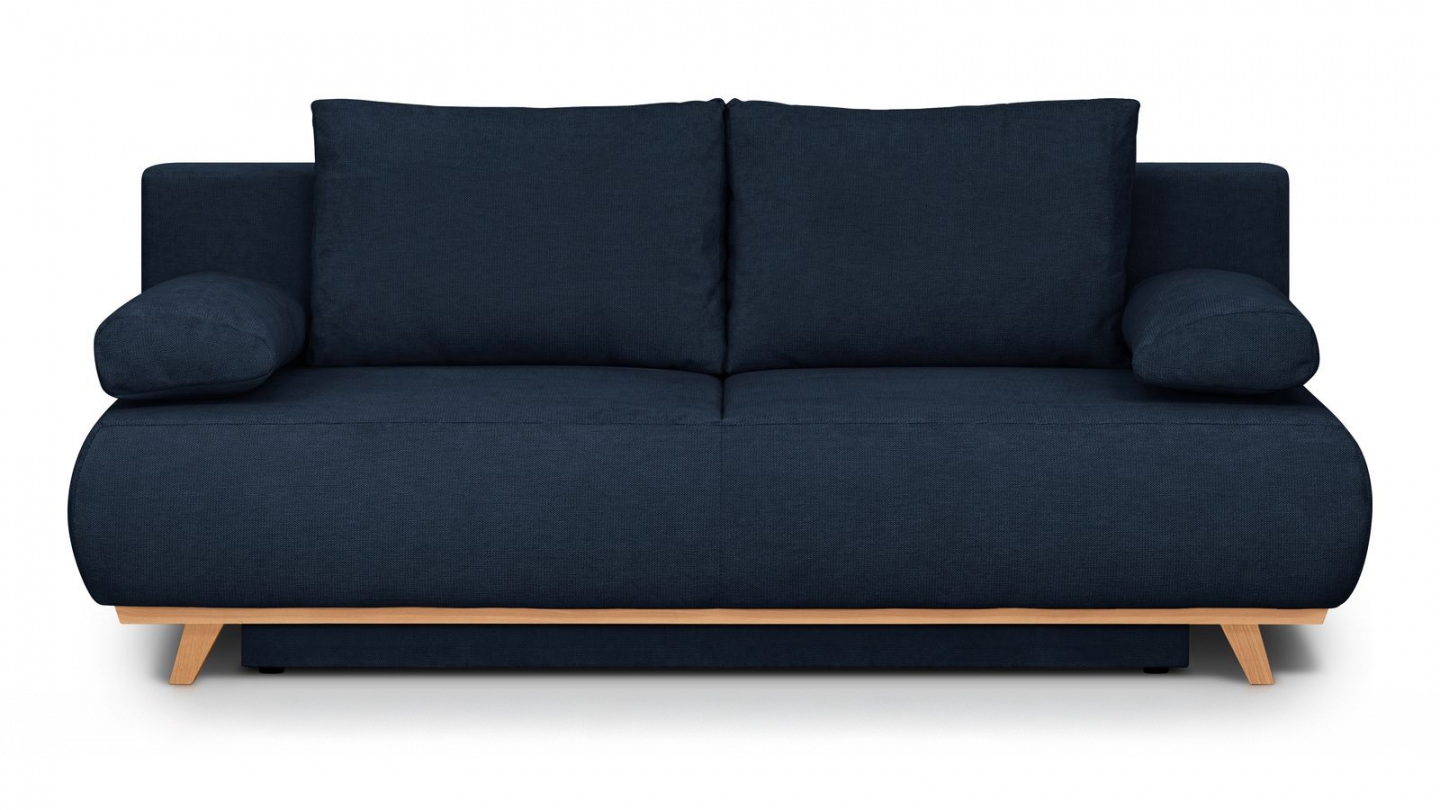 Canapé convertible 3 places avec coffre de rangement en tissu chenille bleu foncé - Laria Canapé convertible 3 places avec coffre de rangement en tissu chenille bleu foncé - Laria