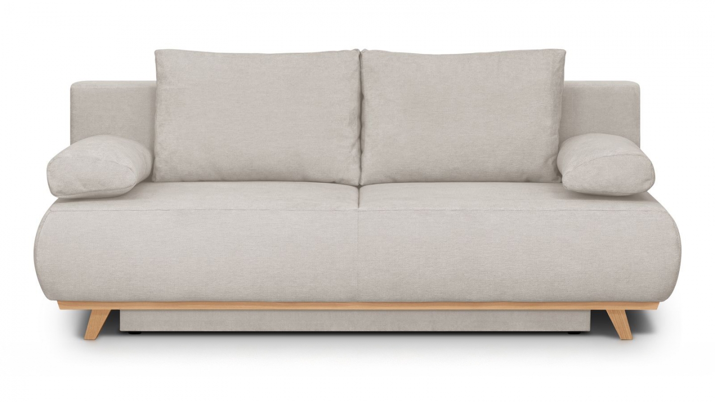 Canapé convertible 3 places avec coffre de rangement en tissu chenille taupe - Laria Canapé convertible 3 places avec coffre de rangement en tissu chenille taupe - Laria