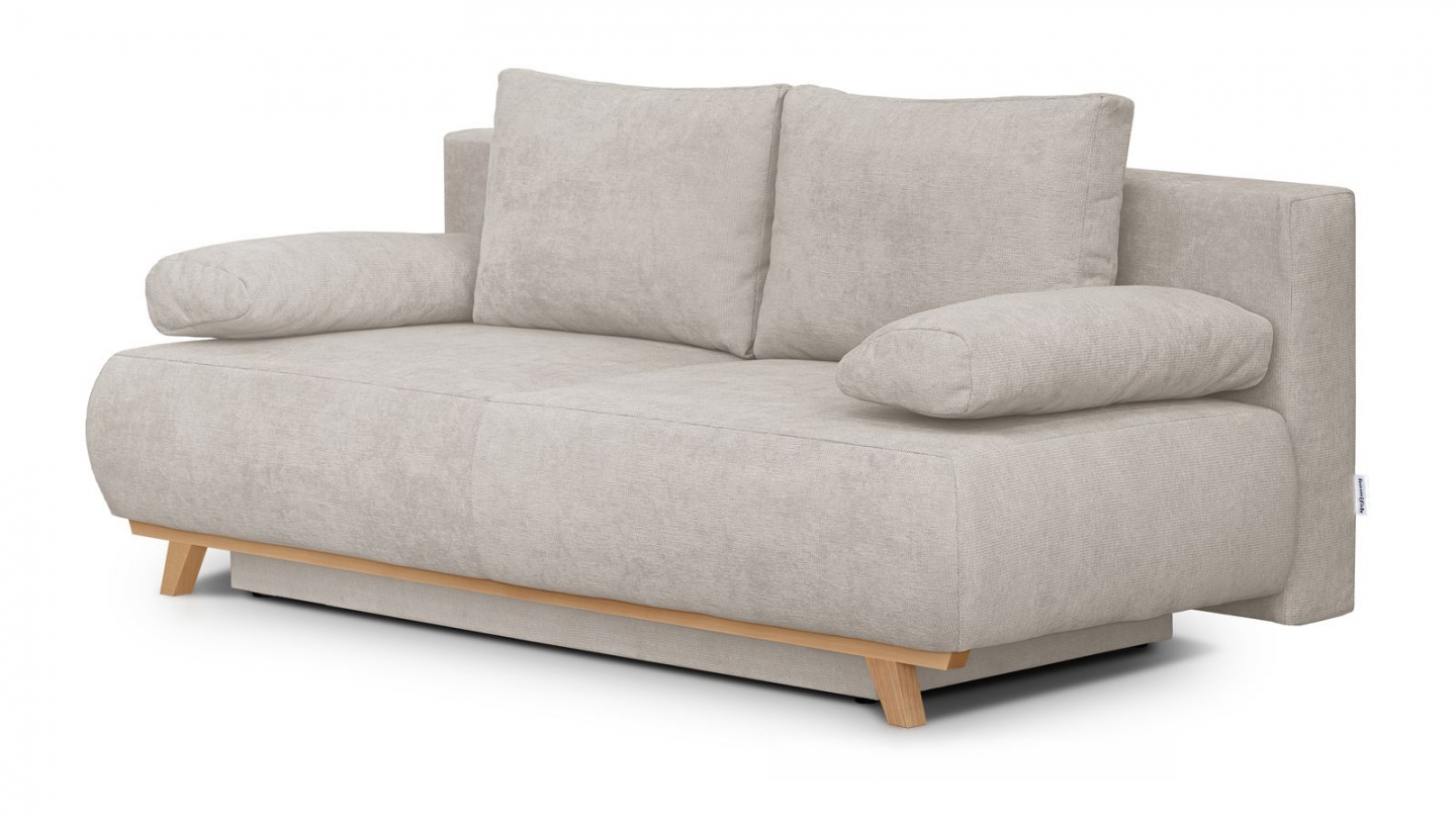 Canapé convertible 3 places avec coffre de rangement en tissu chenille taupe - Laria Canapé convertible 3 places avec coffre de rangement en tissu chenille taupe - Laria