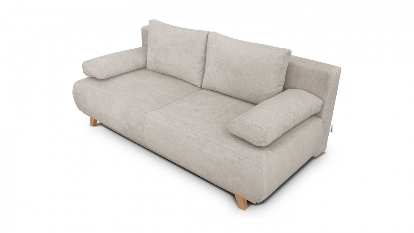 Canapé convertible 3 places avec coffre de rangement en tissu chenille taupe - Laria Canapé convertible 3 places avec coffre de rangement en tissu chenille taupe - Laria