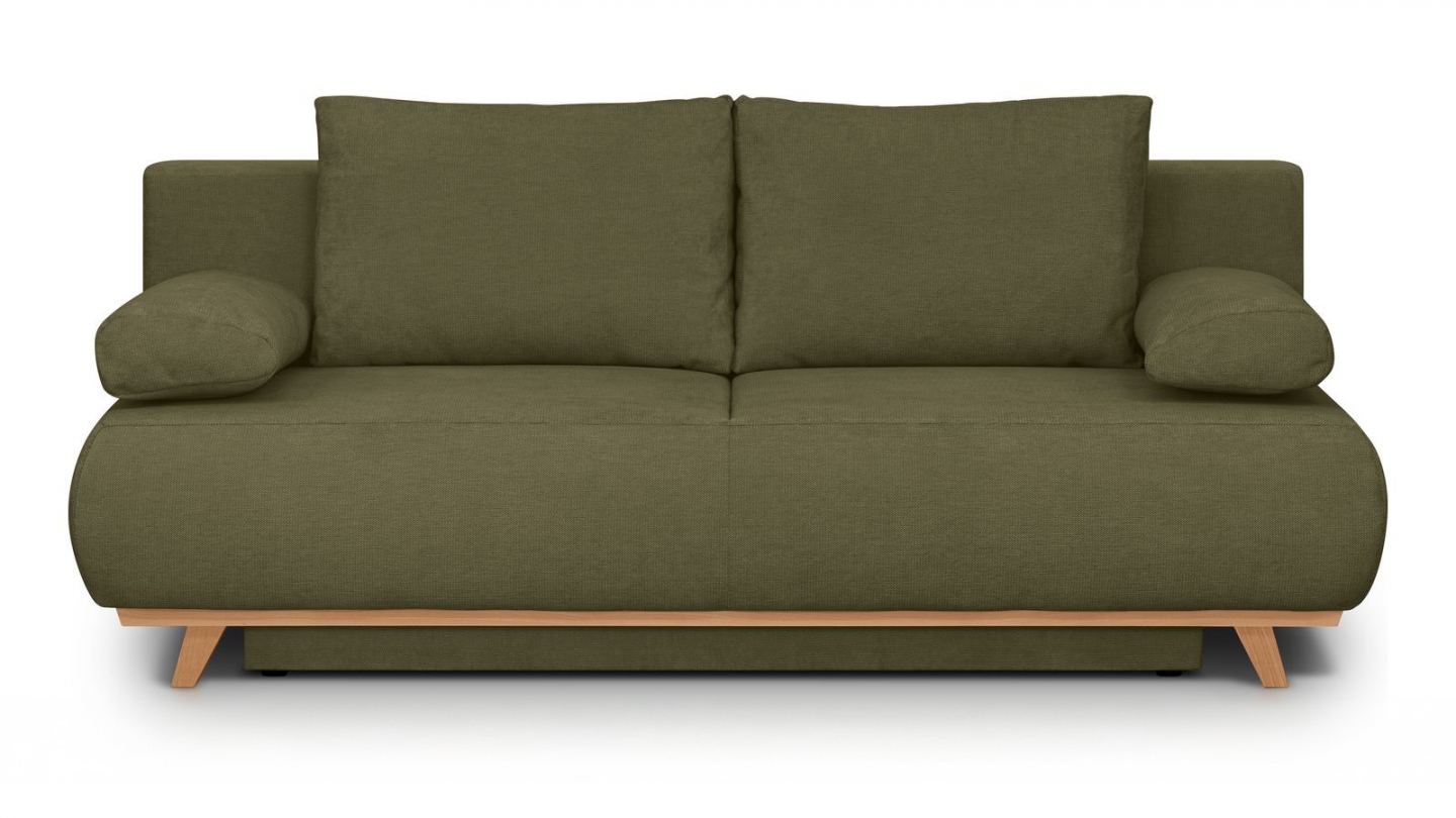 Canapé convertible 3 places avec coffre de rangement en tissu chenille vert kaki - Laria Canapé convertible 3 places avec coffre de rangement en tissu chenille vert kaki - Laria