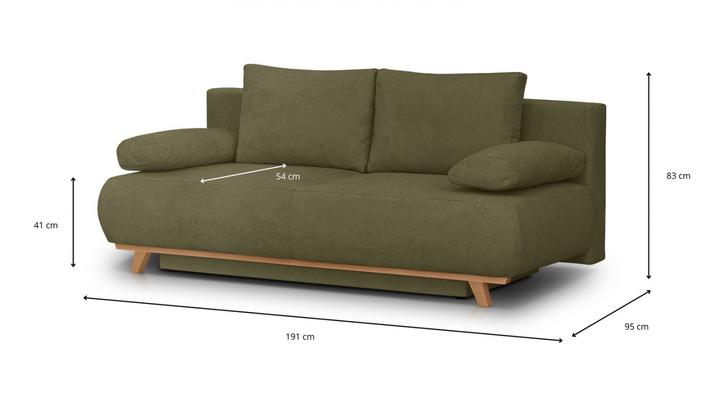 Canapé convertible 3 places avec coffre de rangement en tissu chenille vert kaki - Laria Canapé convertible 3 places avec coffre de rangement en tissu chenille vert kaki - Laria