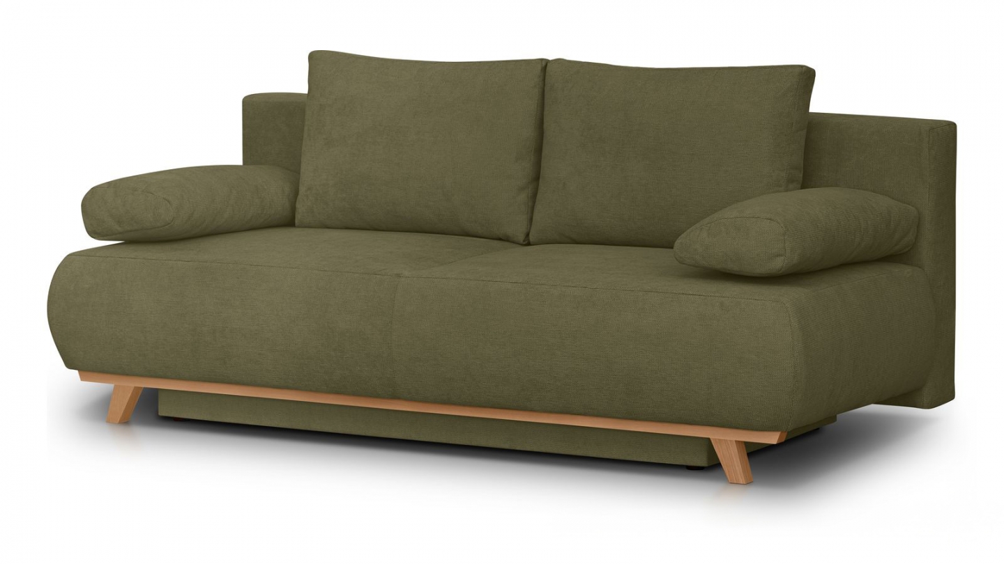 Canapé convertible 3 places avec coffre de rangement en tissu chenille vert kaki - Laria Canapé convertible 3 places avec coffre de rangement en tissu chenille vert kaki - Laria