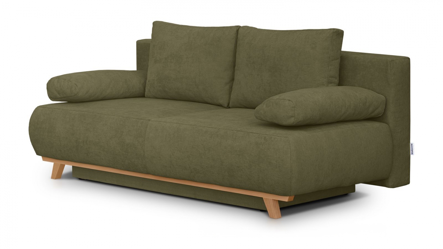 Canapé convertible 3 places avec coffre de rangement en tissu chenille vert kaki - Laria Canapé convertible 3 places avec coffre de rangement en tissu chenille vert kaki - Laria