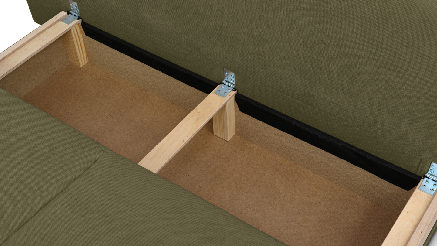 Canapé convertible 3 places avec coffre de rangement en tissu chenille vert kaki - Laria Canapé convertible 3 places avec coffre de rangement en tissu chenille vert kaki - Laria