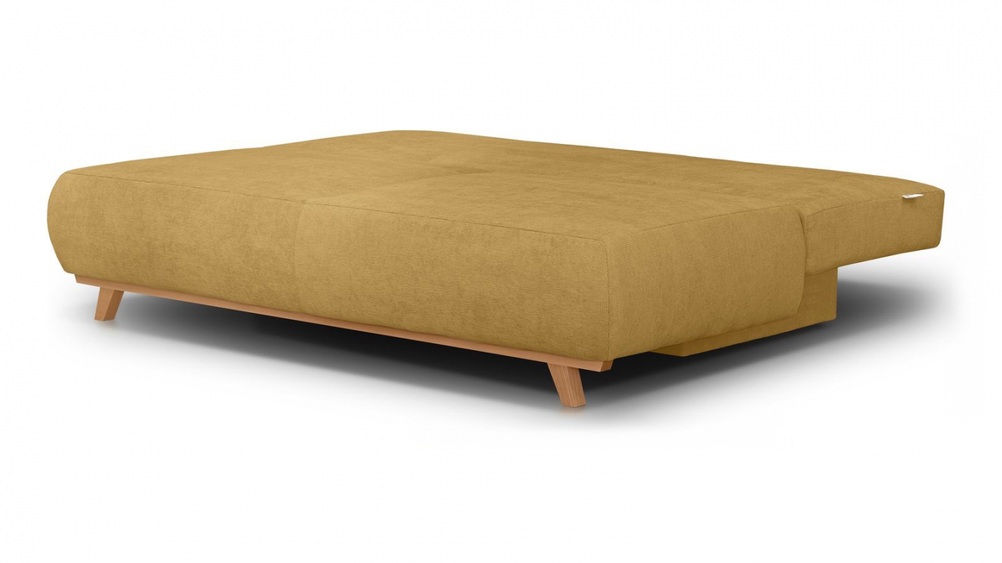 Canapé convertible 3 places avec coffre de rangement en tissu chenille jaune moutarde - Laria Canapé convertible 3 places avec coffre de rangement en tissu chenille jaune moutarde - Laria