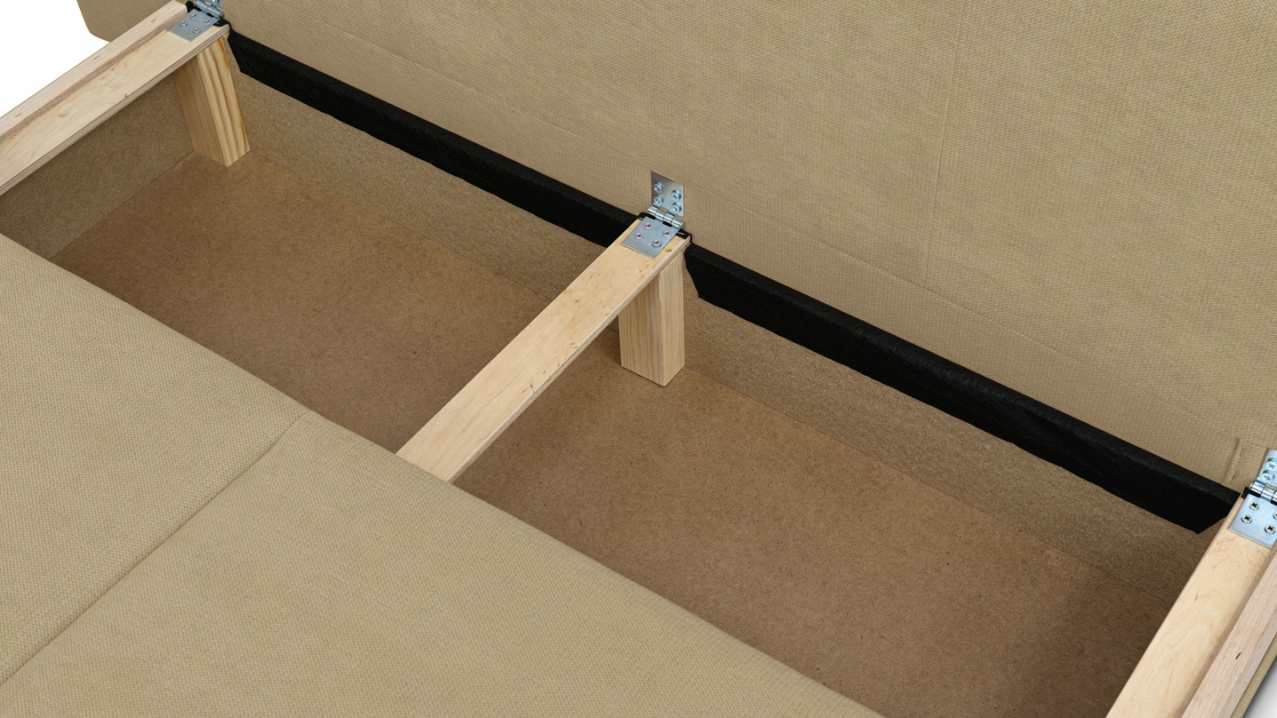 Canapé convertible 3 places avec coffre de rangement en tissu chenille miel - Laria Canapé convertible 3 places avec coffre de rangement en tissu chenille miel - Laria