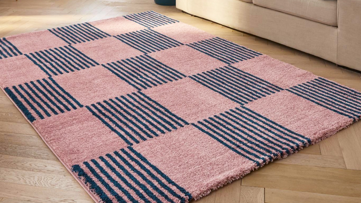 Tapis rétro damniere bleu 160x230 cm - Pop Vibes Tapis rétro damniere bleu 160x230 cm - Pop Vibes