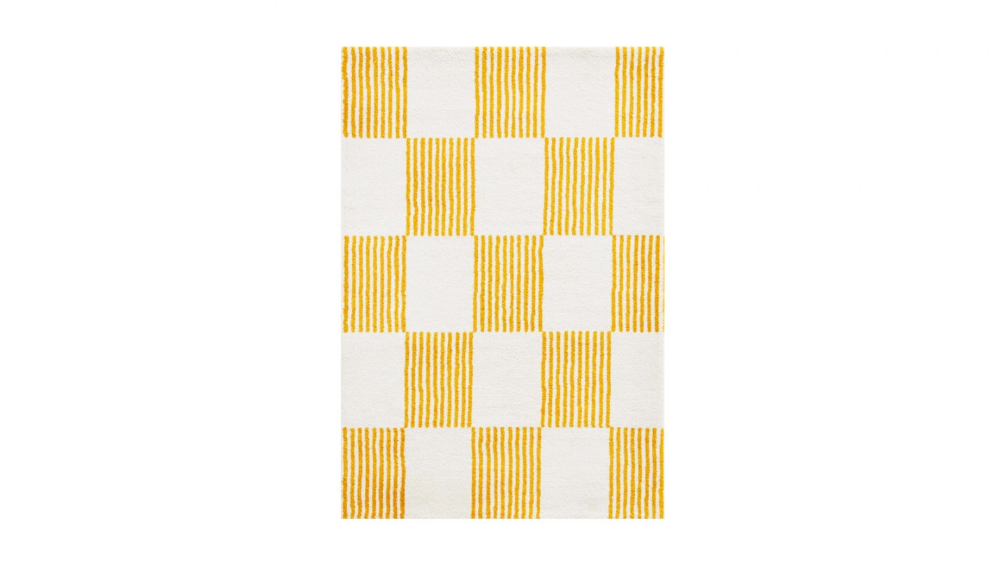 Tapis rétro damniere jaune 120x160 cm - Pop Vibes Tapis rétro damniere jaune 120x160 cm - Pop Vibes