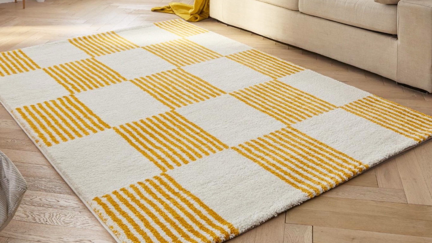 Tapis rétro damniere jaune 120x160 cm - Pop Vibes Tapis rétro damniere jaune 120x160 cm - Pop Vibes