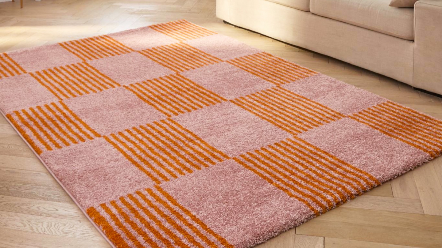 Tapis rétro damniere orange 120x160 cm - Pop Vibes Tapis rétro damniere orange 120x160 cm - Pop Vibes
