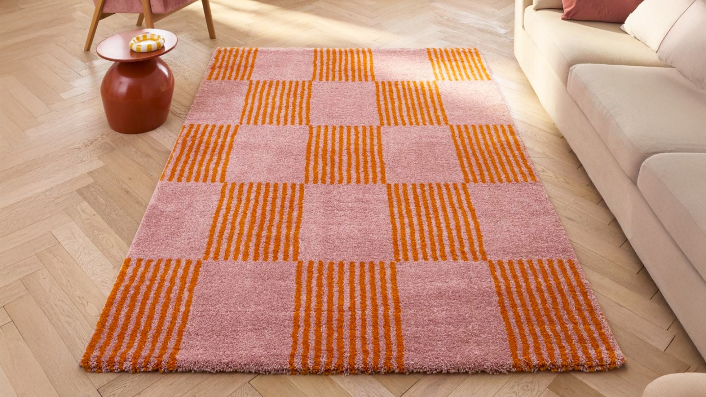 Tapis rétro damnier orange 200x280 cm - Pop Vibes Tapis rétro damnier orange 200x280 cm - Pop Vibes
