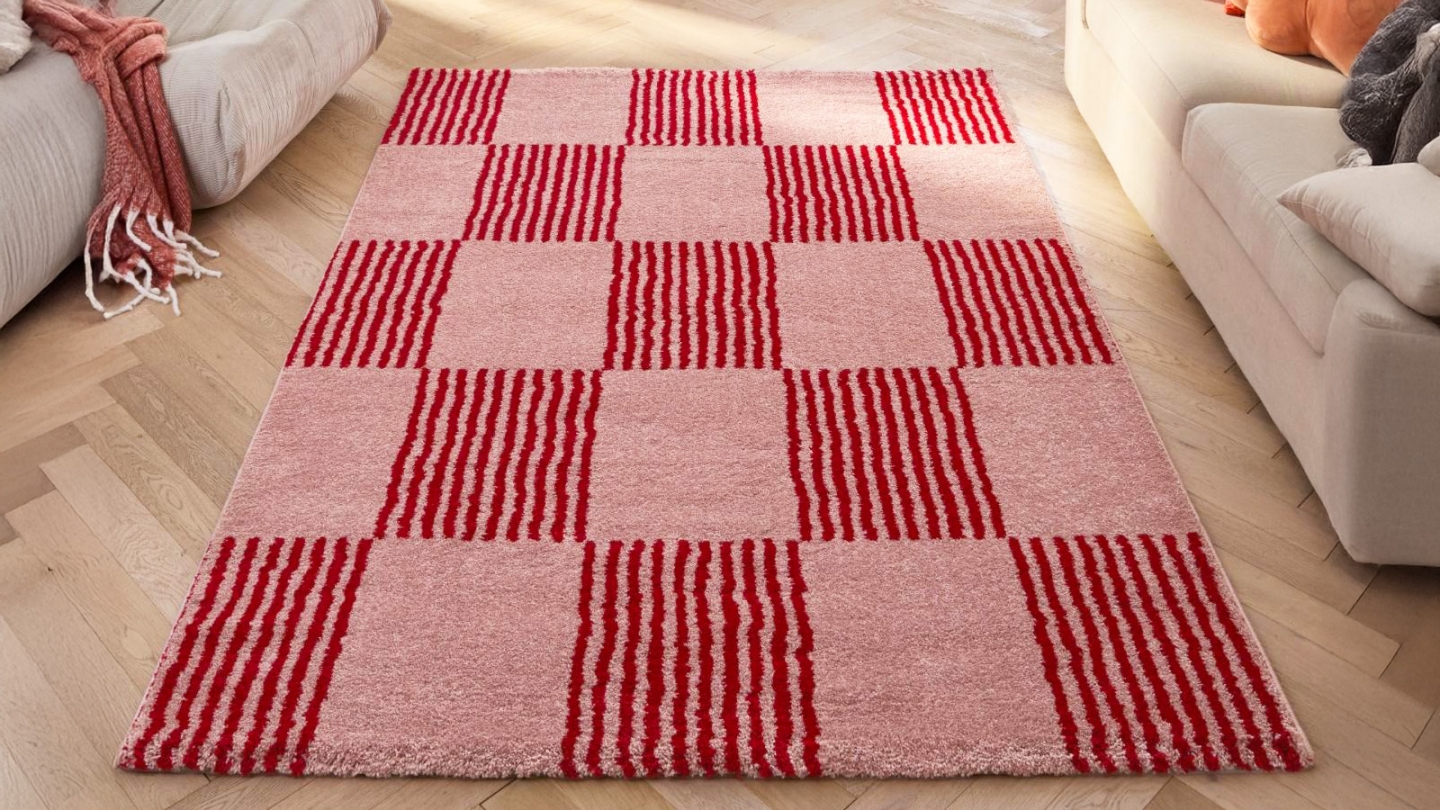 Tapis rétro damniere rouge 80x140 cm - Pop Vibes Tapis rétro damniere rouge 80x140 cm - Pop Vibes