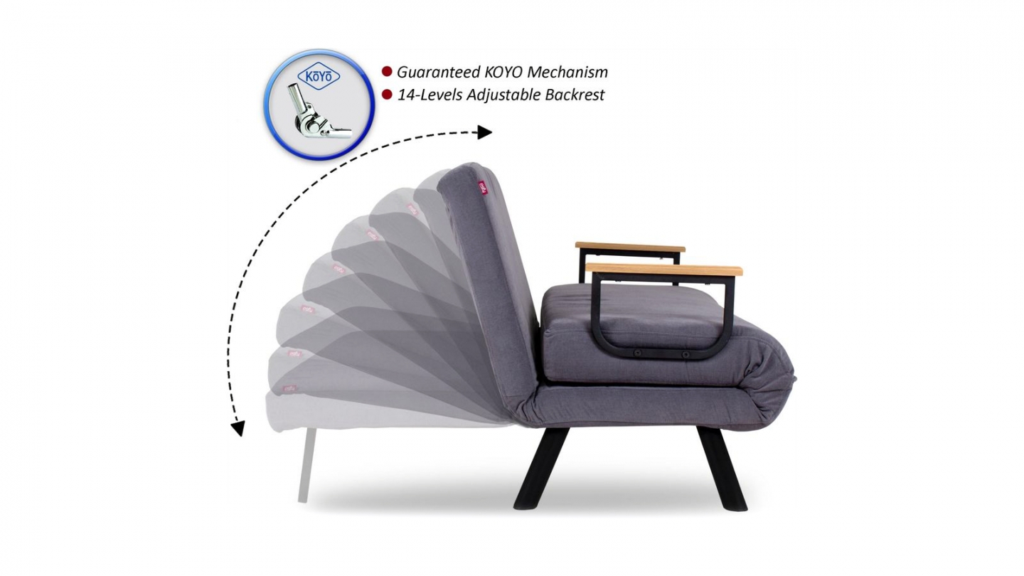 Fauteuil convertible avec dossier réglable en tissu gris - Enea Fauteuil convertible avec dossier réglable en tissu gris - Enea