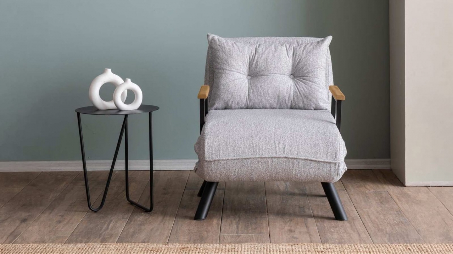 Fauteuil convertible avec dossier réglable en tissu teddy gris - Enea Fauteuil convertible avec dossier réglable en tissu teddy gris - Enea