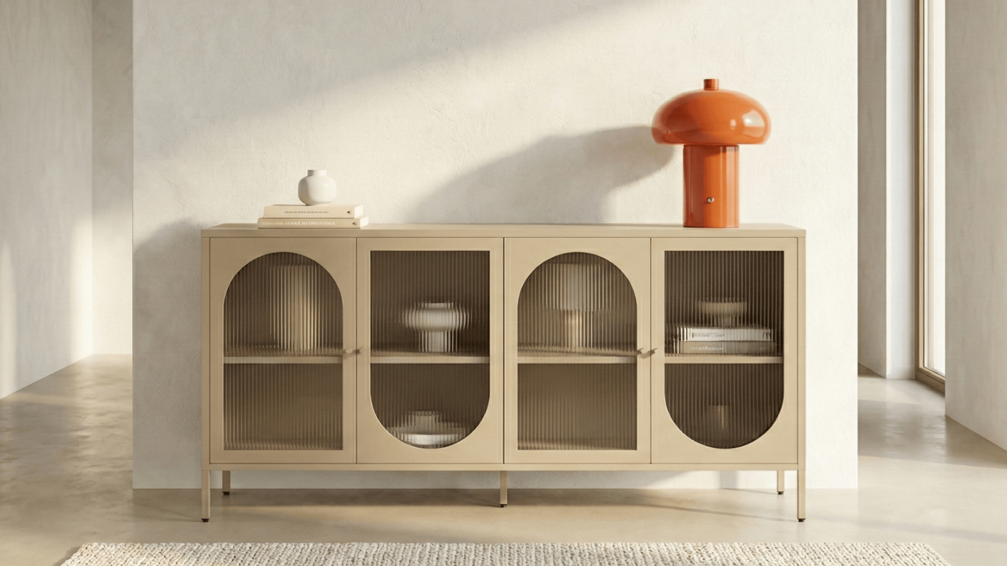 Buffet 4 portes en métal beige 160 cm - Ysia Buffet 4 portes en métal beige 160 cm - Ysia